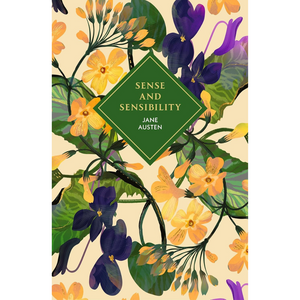 Book cover of 'Sense and Sensibility' by Jane Austen with floral design