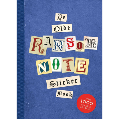 Sticker book cover with vintage letter designs on a blue background