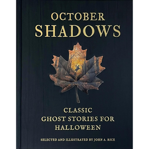 Book cover of 'October Shadows' with a leaf illustration on a dark background