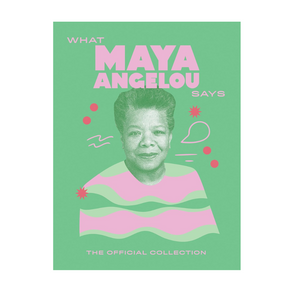 Book cover with Maya Angelou's portrait and text on a green background