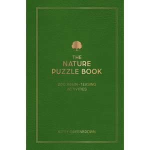 Green book cover of 'The Nature Puzzle Book' with a tree symbol and text.