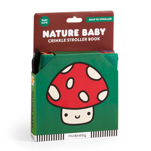 Mudpuppy Nature Baby crinkle stroller book packaging with mushroom design