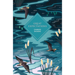 Book cover of 'Great Expectations' by Charles Dickens with birds and water design.
