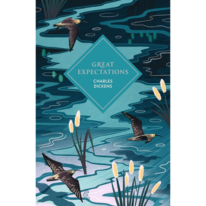Book cover of 'Great Expectations' by Charles Dickens with birds and water design.