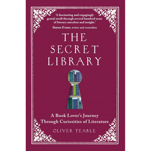 Book cover of 'The Secret Library' with decorative elements on a purple background