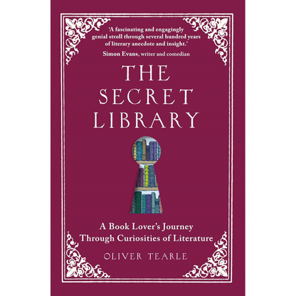 Book cover of 'The Secret Library' with decorative elements on a purple background