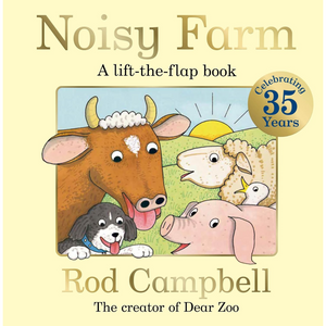 Book cover of 'Noisy Farm' by Rod Campbell featuring illustrations of farm animals.