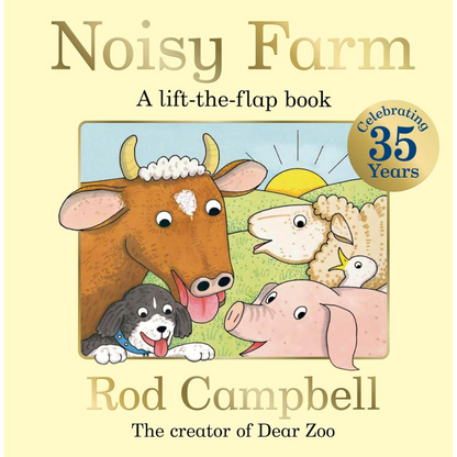 Book cover of 'Noisy Farm' by Rod Campbell featuring illustrations of farm animals.
