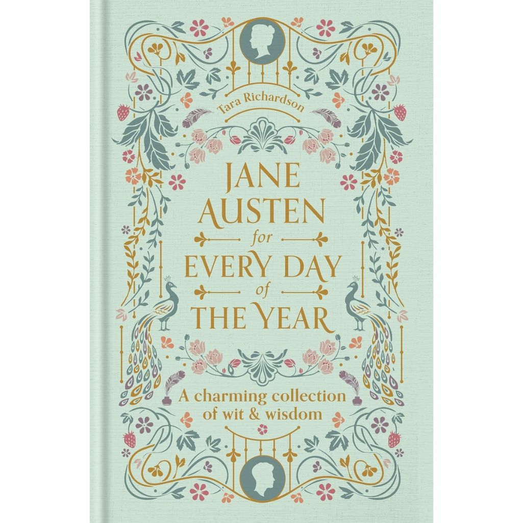 Book cover of 'For Every Day of the Year' by Jane Austen with decorative elements on a light green background
