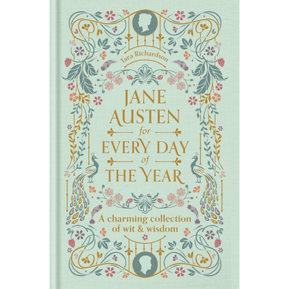 Book cover of 'For Every Day of the Year' by Jane Austen with decorative elements on a light green background