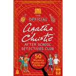 Book cover of 'The Official Agatha Christie After School Detectives Club' with a red background and illustrations of children and a magnifying glass.