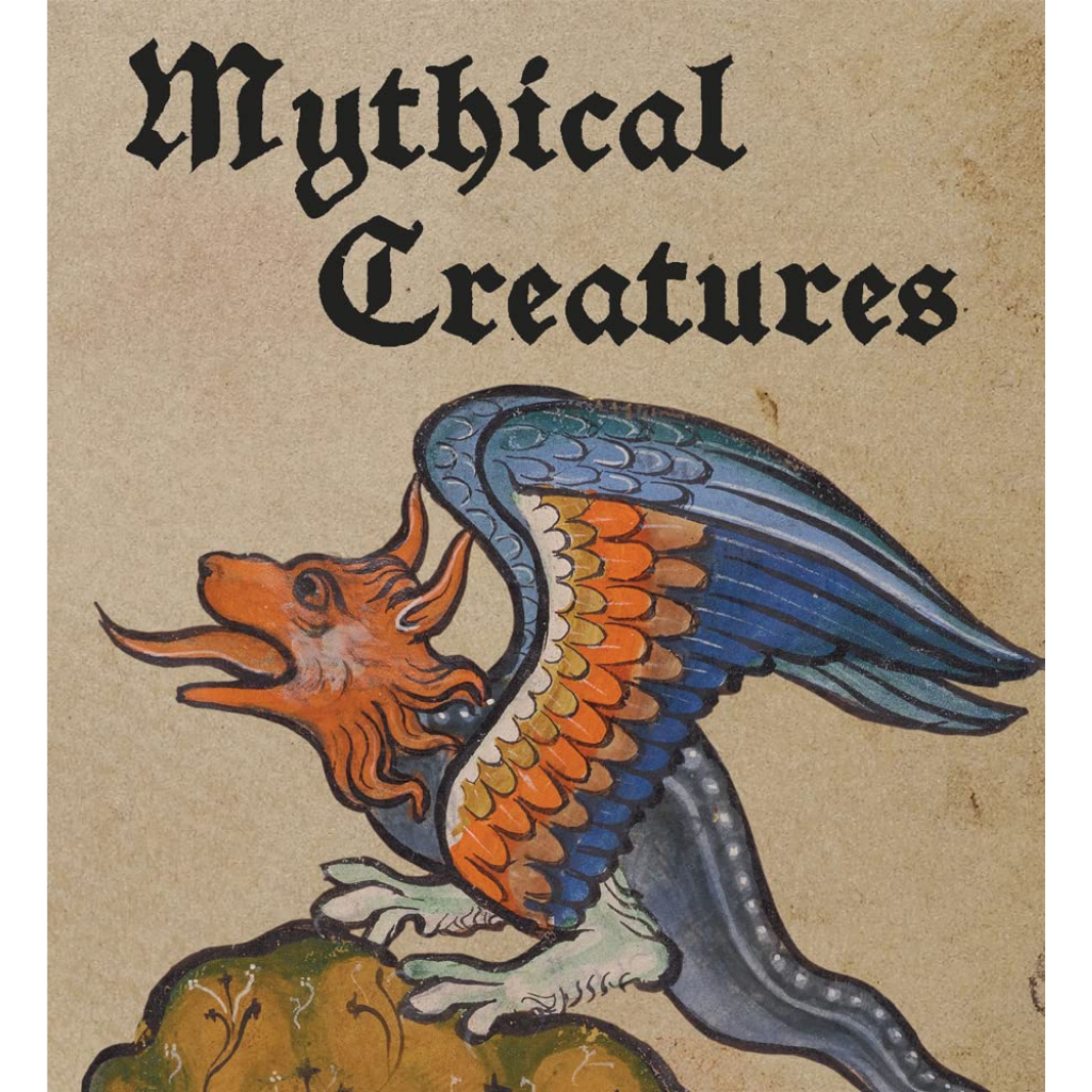 Book cover with a dragon illustration and 'Mythical Creatures' text on a beige background