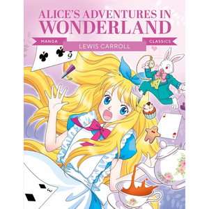 Manga book cover of 'Alice's Adventures in Wonderland' with animated characters on a pink background