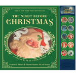 Book cover of 'The Night Before Christmas' with Santa Claus illustration and press & play buttons.