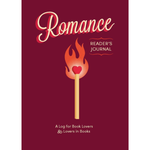 Book cover of a 'Romance Reader's Journal' with a match and heart design on a red background.