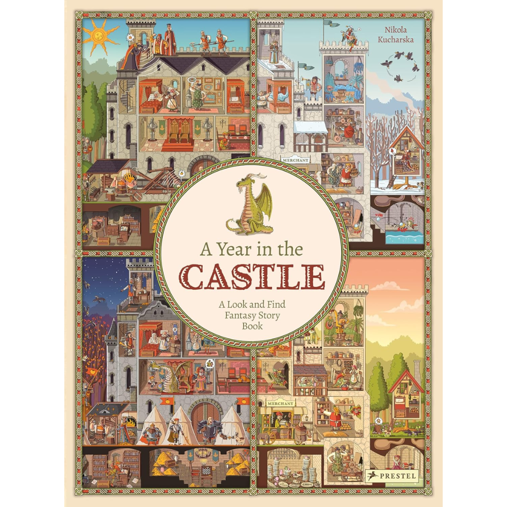 Book cover of 'A Year in the Castle' with colorful illustrations of a castle and its inhabitants.