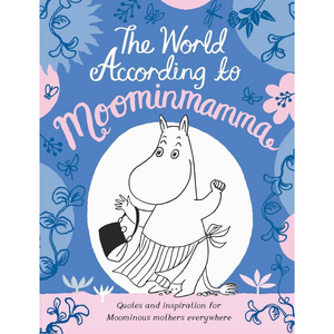 Book cover of 'The World According to Moominmamma' with a cartoon character on a blue background.