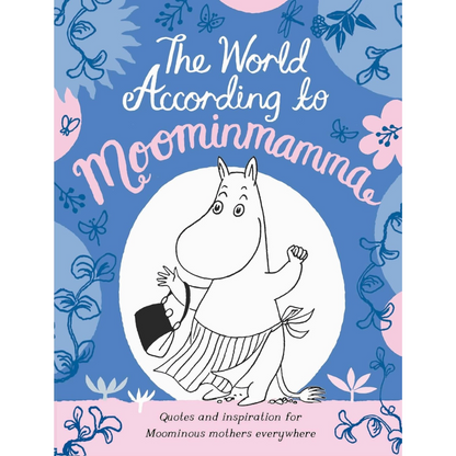 Book cover of 'The World According to Moominmamma' with a cartoon character on a blue background.
