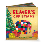 Children's book titled 'Elmer's Christmas' with a colorful elephant and Christmas tree on the cover.