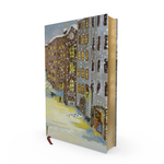 Book with a snowy cityscape cover on a white background
