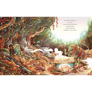Colorful illustration of a fantasy scene with characters and nature elements.
