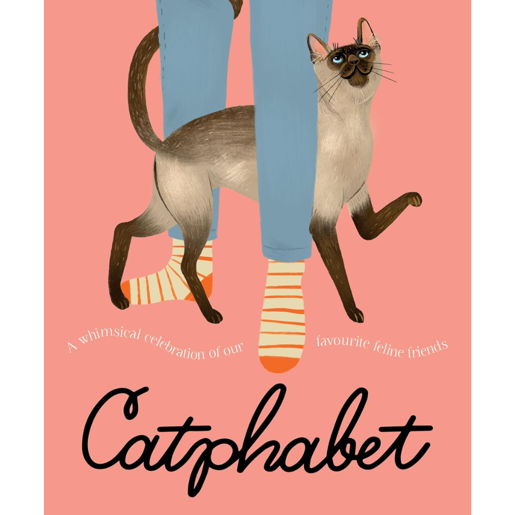 Book cover of 'Catphabet' with a cat and person on a pink background