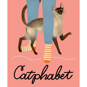 Book cover of 'Catphabet' with a cat and person on a pink background