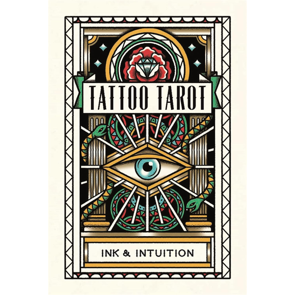 Cover of 'Tattoo Tarot' with decorative design elements on a white background