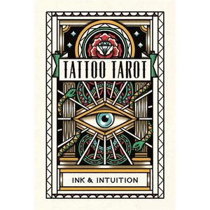 Cover of 'Tattoo Tarot' with decorative design elements on a white background