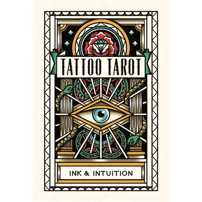 Cover of 'Tattoo Tarot' with decorative design elements on a white background