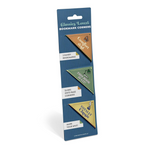 Packaging of Classics Lovers Bookmark Corners with three triangular bookmarks on a white background.