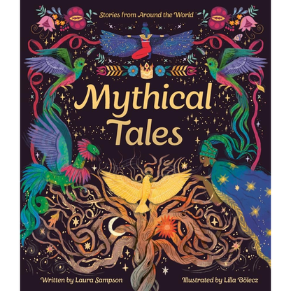 Book cover of 'Mythical Tales' with colorful illustrations and text on a dark background