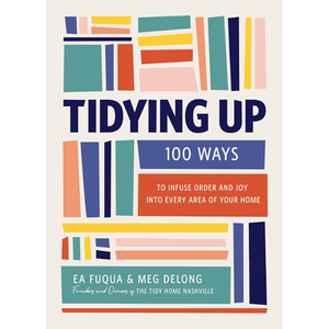 Book cover of 'Tidying Up' with colorful design elements on a white background