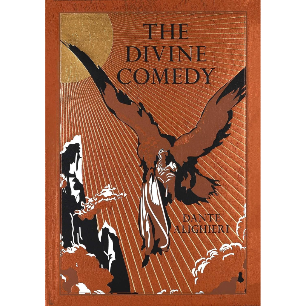 Book cover of 'The Divine Comedy' with an illustration of a winged figure and text.