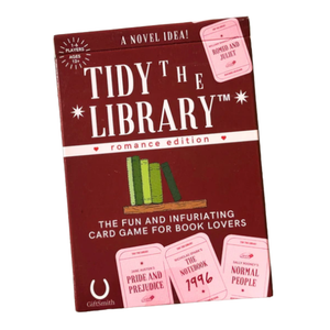 Card game box titled 'Tidy the Library' on a white background