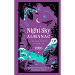 Book cover of 'Night Sky Almanac: A Stargazer's Guide to 2026' with illustrations of celestial bodies and animals on a purple background.