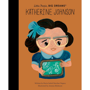 Book cover of 'Katherine Johnson' from 'Little People, Big Dreams' series with illustration of a young girl holding a chalkboard.