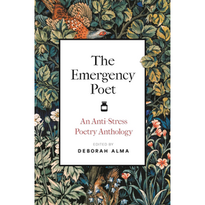 Book cover of 'The Emergency Poet' with decorative floral and animal design.