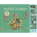 Book cover of 'The Classic Tale of Peter Rabbit' with a green background and illustrations of Peter Rabbit.
