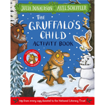 Book cover of 'The Gruffalo's Child Activity Book' with illustrations of characters and a snowy scene.