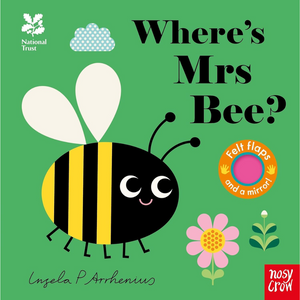 Book cover of 'Where's Mrs Bee?' with a bee illustration on a green background.