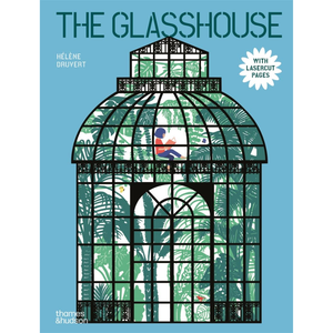 Book cover of 'The Glasshouse' with a glasshouse illustration on a blue background