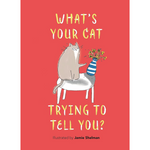 Book cover with a cat illustration and text on a red background