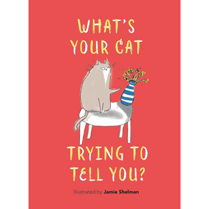 Book cover with a cat illustration and text on a red background