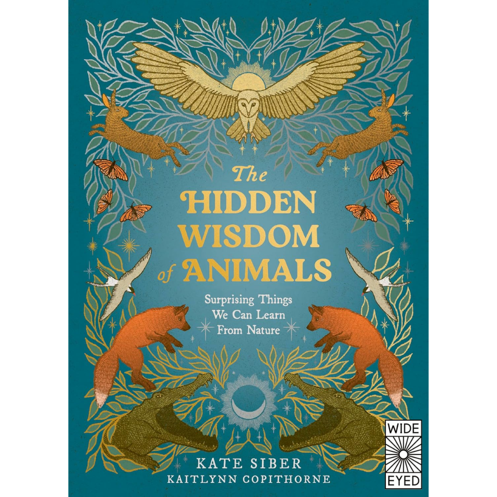 Book cover of 'The Hidden Wisdom of Animals' with illustrations of animals on a blue background.
