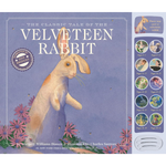 Book cover of 'The Velveteen Rabbit' with a plush rabbit illustration on a purple background.