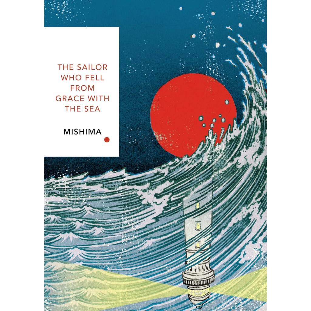 Book cover of 'The Sailor Who Fell from Grace with the Sea' by Mishima with a red sun and wave design.