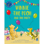 Book cover of 'Winnie-the-Pooh and the Party' with colorful balloons and presents.