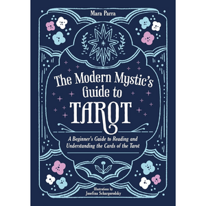Book cover of 'The Modern Mystic's Guide to Tarot' with decorative elements on a dark blue background.