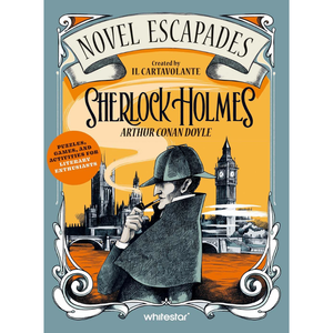 Book cover of 'Novel Escapades' featuring Sherlock Holmes with a cityscape background.